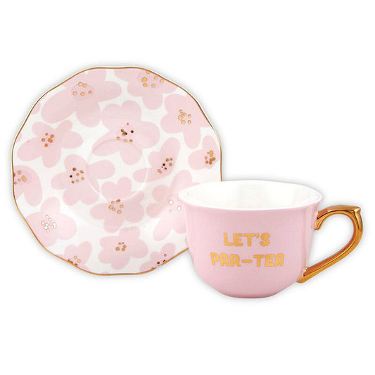 Let's Par-tea Tea Cup and Saucer Set in Pink