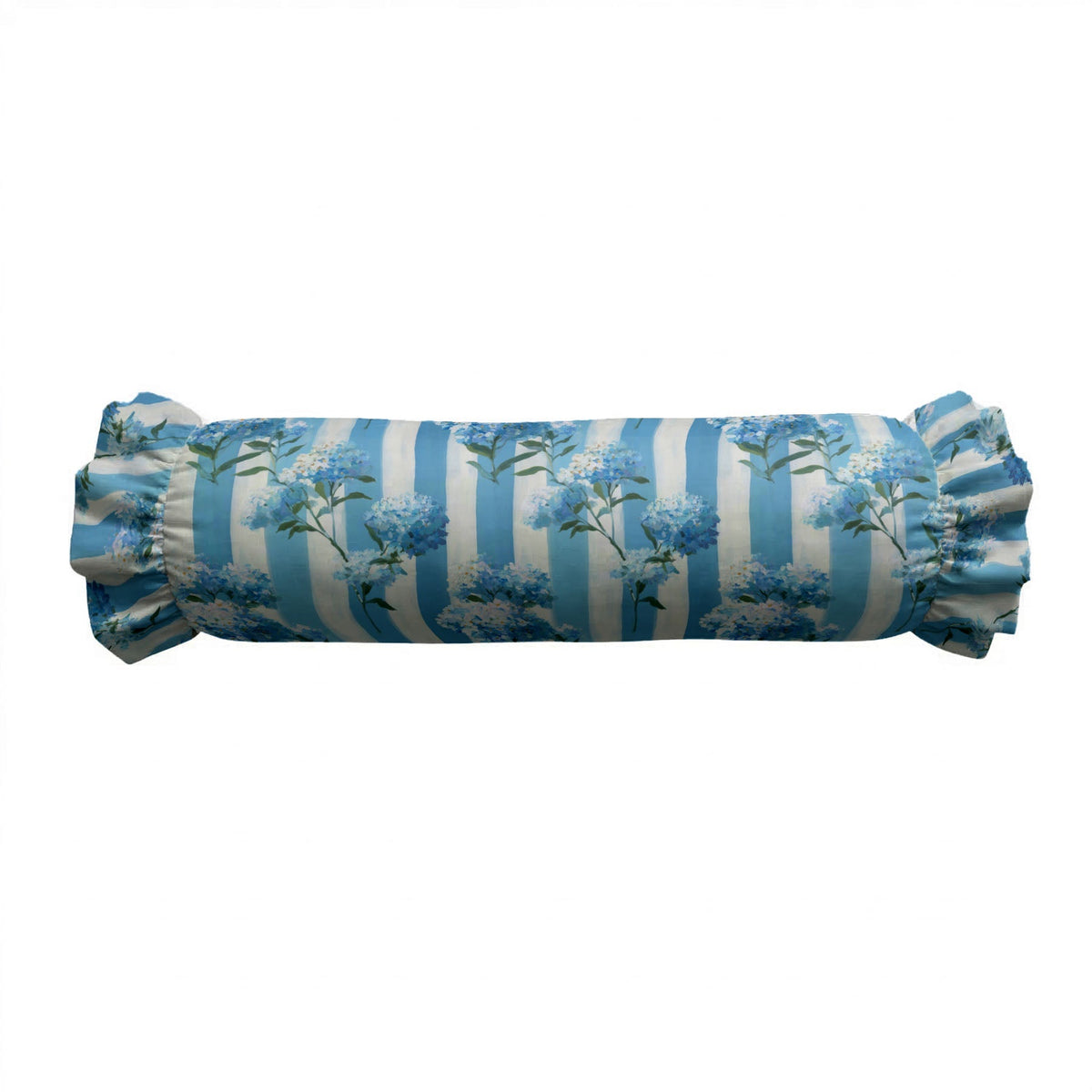 Hydrangea Stripe Ruffled Bolster Pillow | Ruffled Decor Pillow