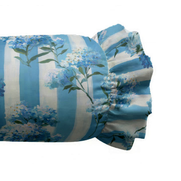 Hydrangea Stripe Ruffled Bolster Pillow | Ruffled Decor Pillow