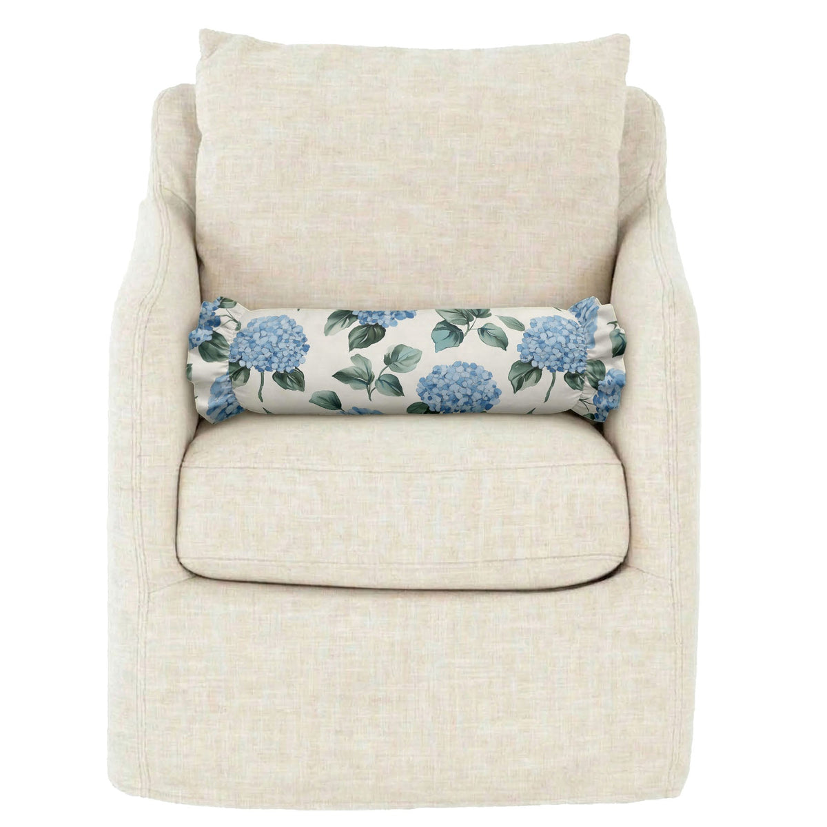 Hydrangea Morning Ruffled Bolster Pillow | Ruffled Decor Pillow