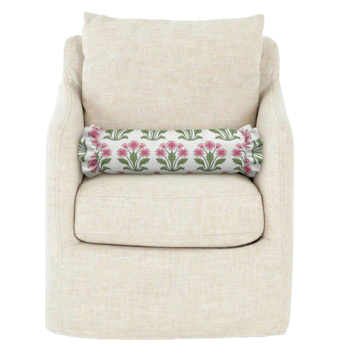Dianthus Ruffled Bolster Pillow | Ruffled Decor Pillow