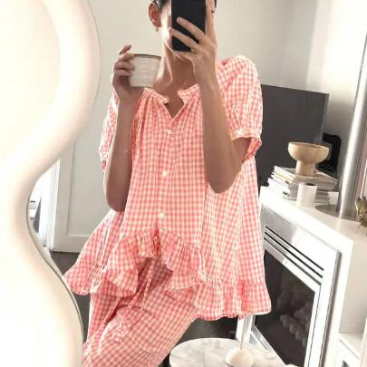 Gingham Ruffle Lounge Set