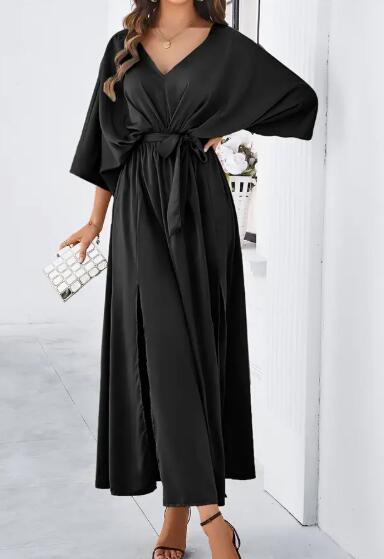 Satin Kimono Sleeve Maxi Dress