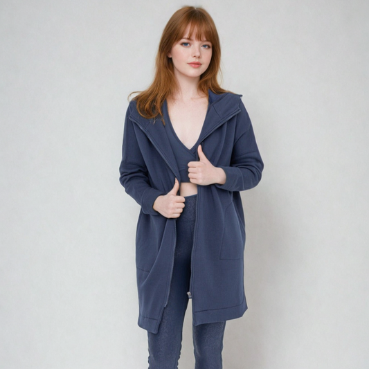Cozy Comfort  Zip Up Hoodie Jacket in Navy