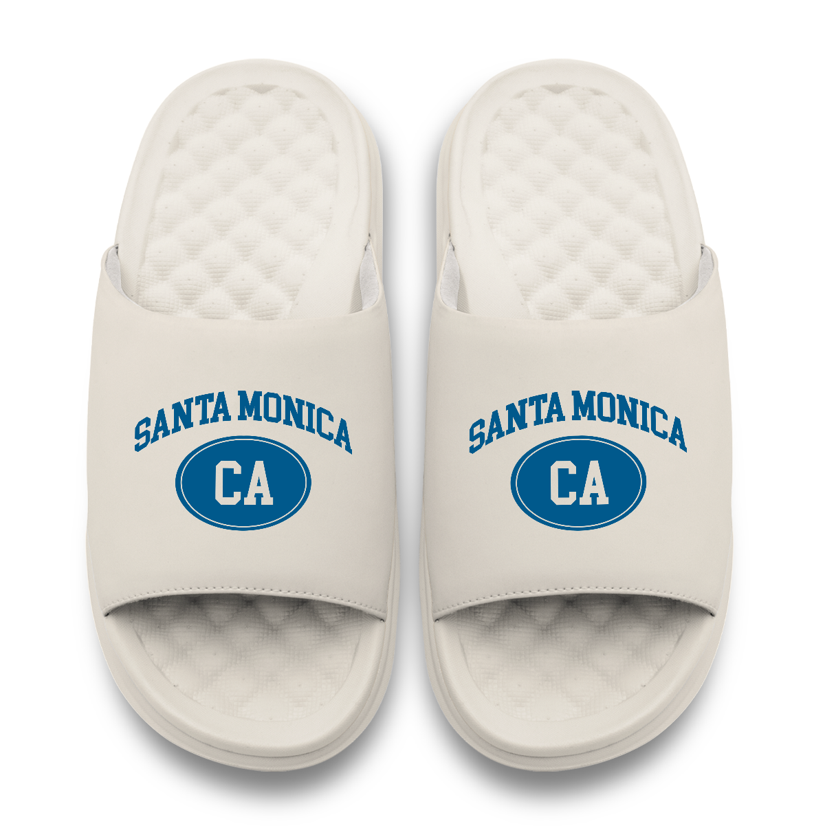 Beige slides with 'Santa Monica, CA' text on a white background