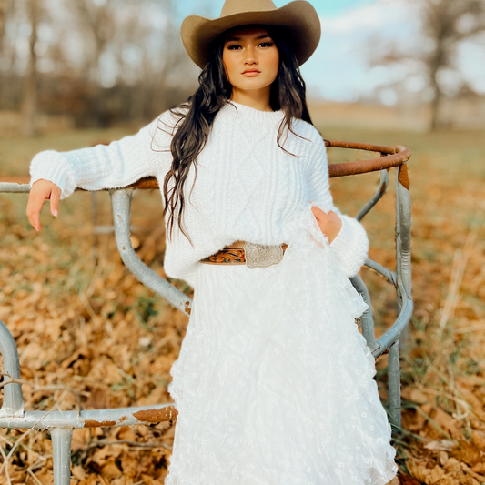 Lace Ruffle Mesh Maxi Skirt