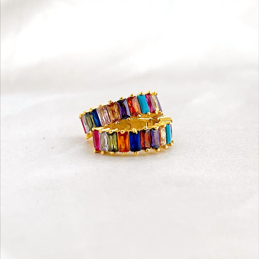 Gold Rainbow Jewel Huggies