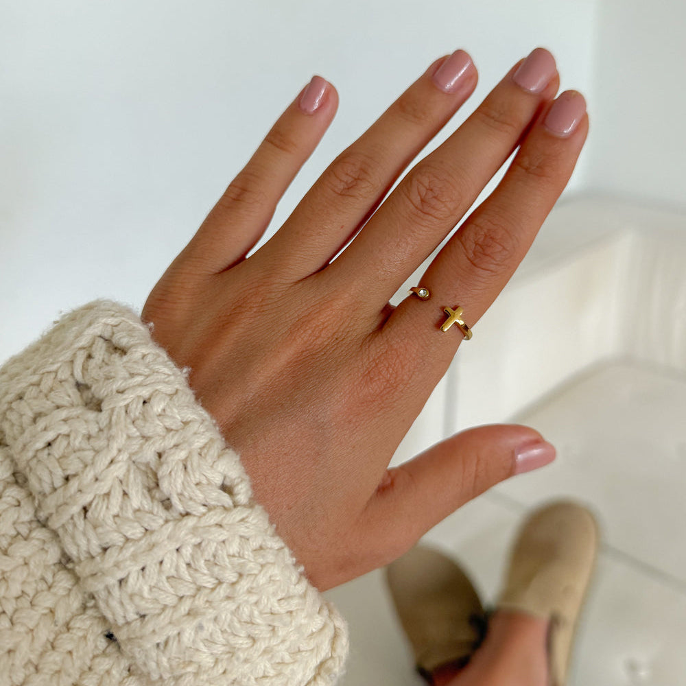 Wrapped Cross Gem Ring