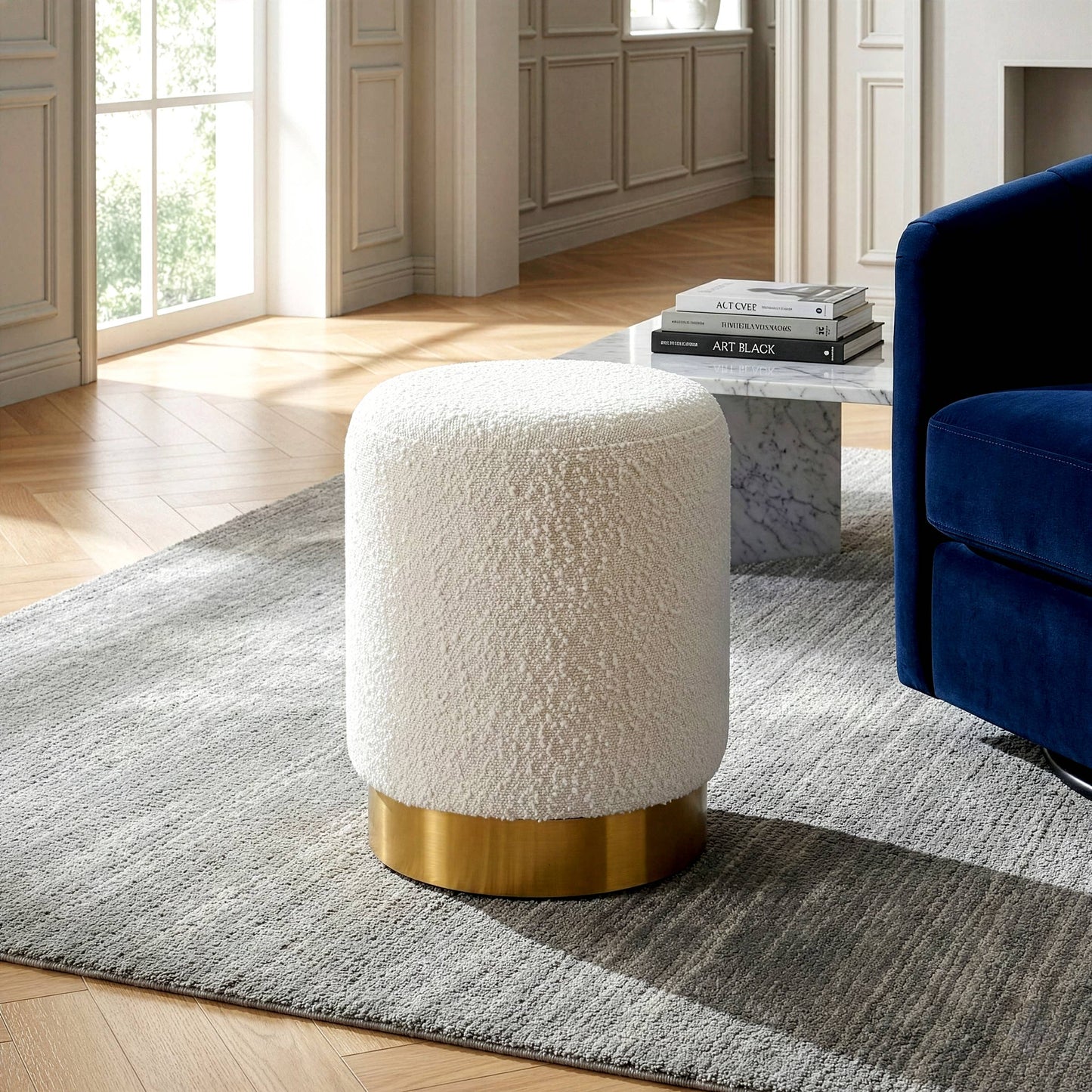 Bellini Boucle Ottoman with Gold Base