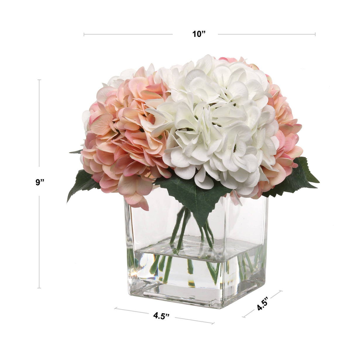 Pink & White Hydrangea Flowers In Glass Vase