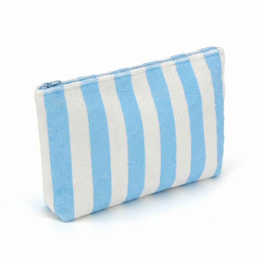 Striped Terry Cloth Cosmetic Pouch Bag: Blue