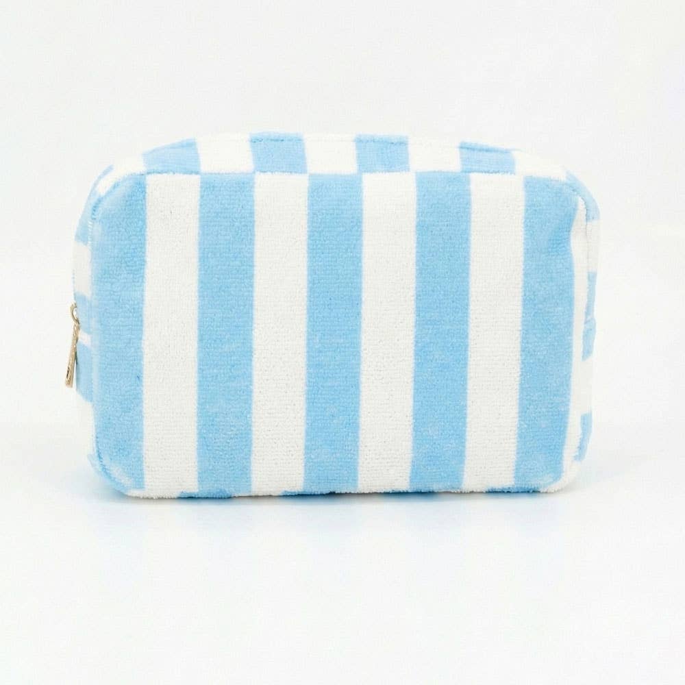 Striped Terry Cloth Cosmetic Pouch Bag in Blue