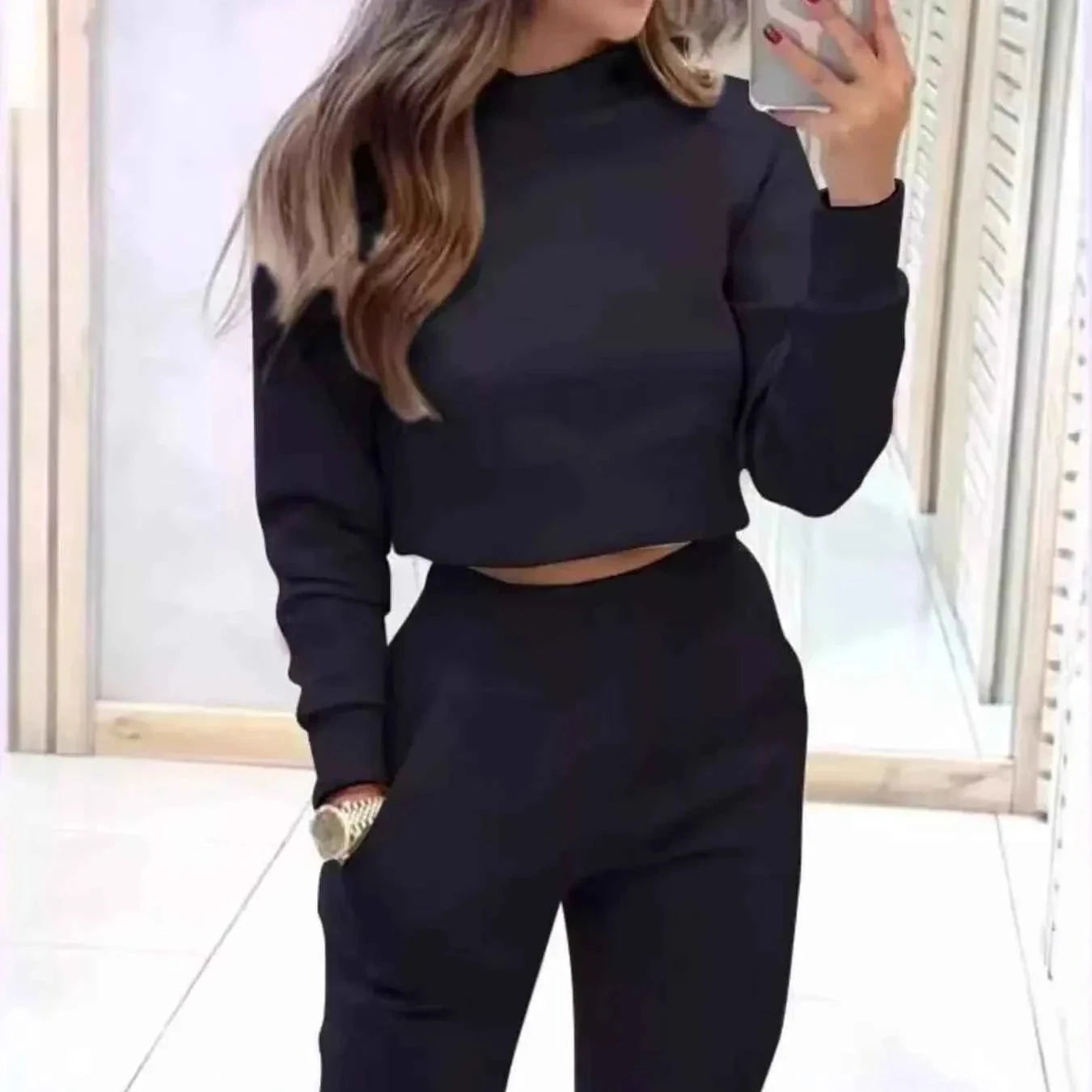 Cropped Sweatshirt and Jogger Set