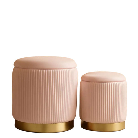 Bubblegum Pink Velvet Ottoman With Storage- Set of 2