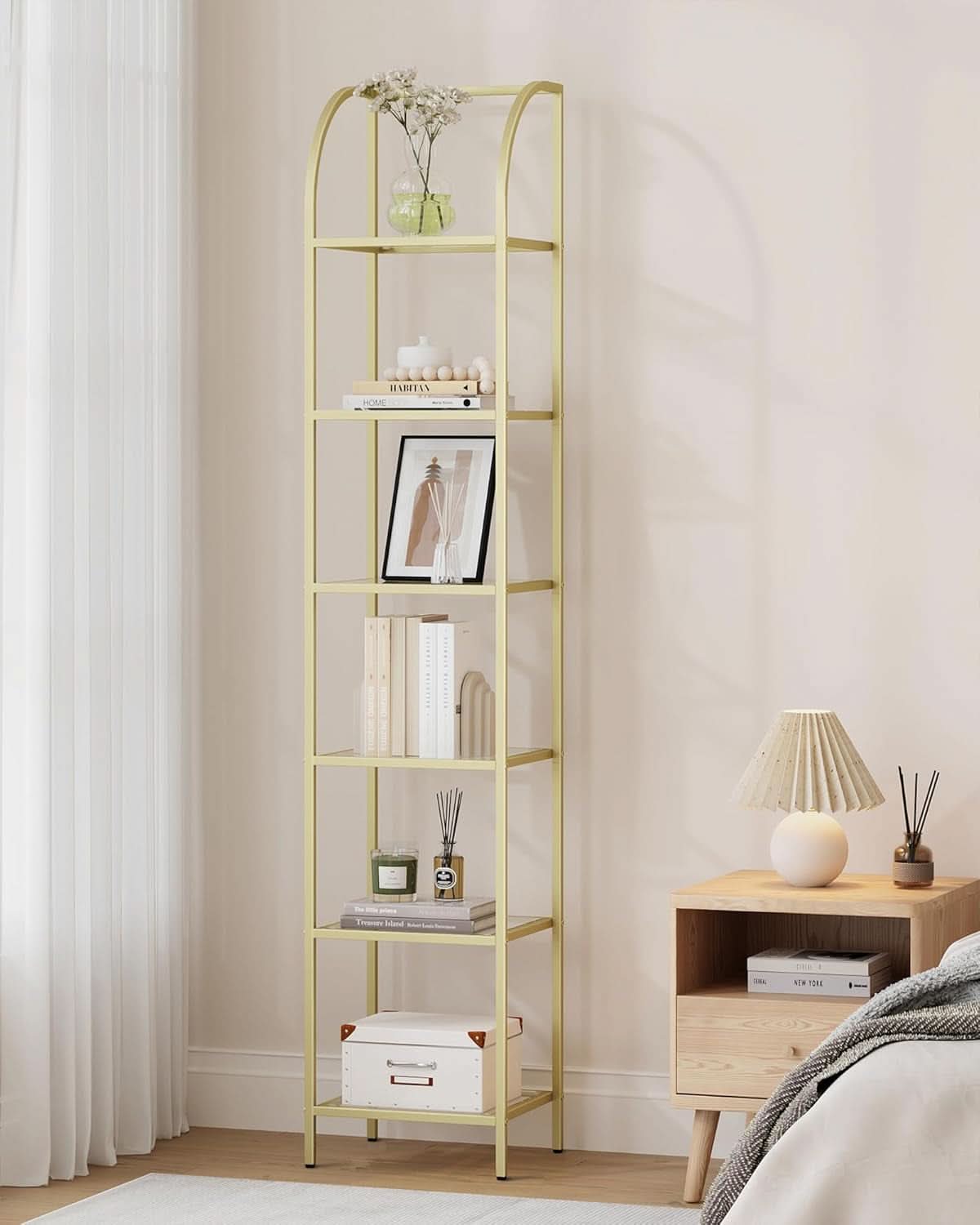 6 Tier Gold Tempered Glass Bookshelf