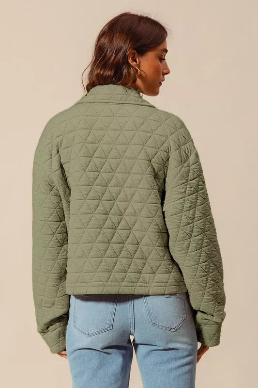 Quilted Knit Button Up Jacket