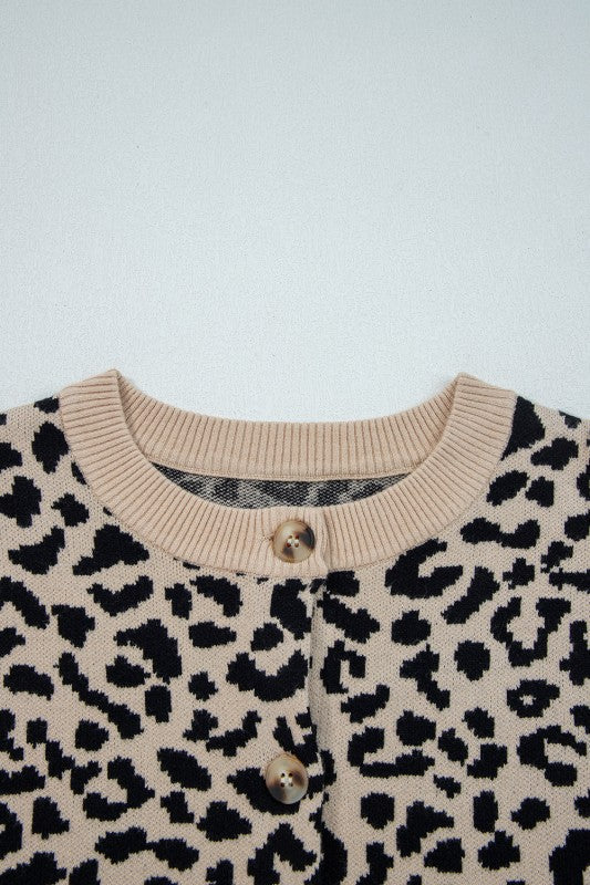 Leopard Drop Shoulder Cardigan Sweater