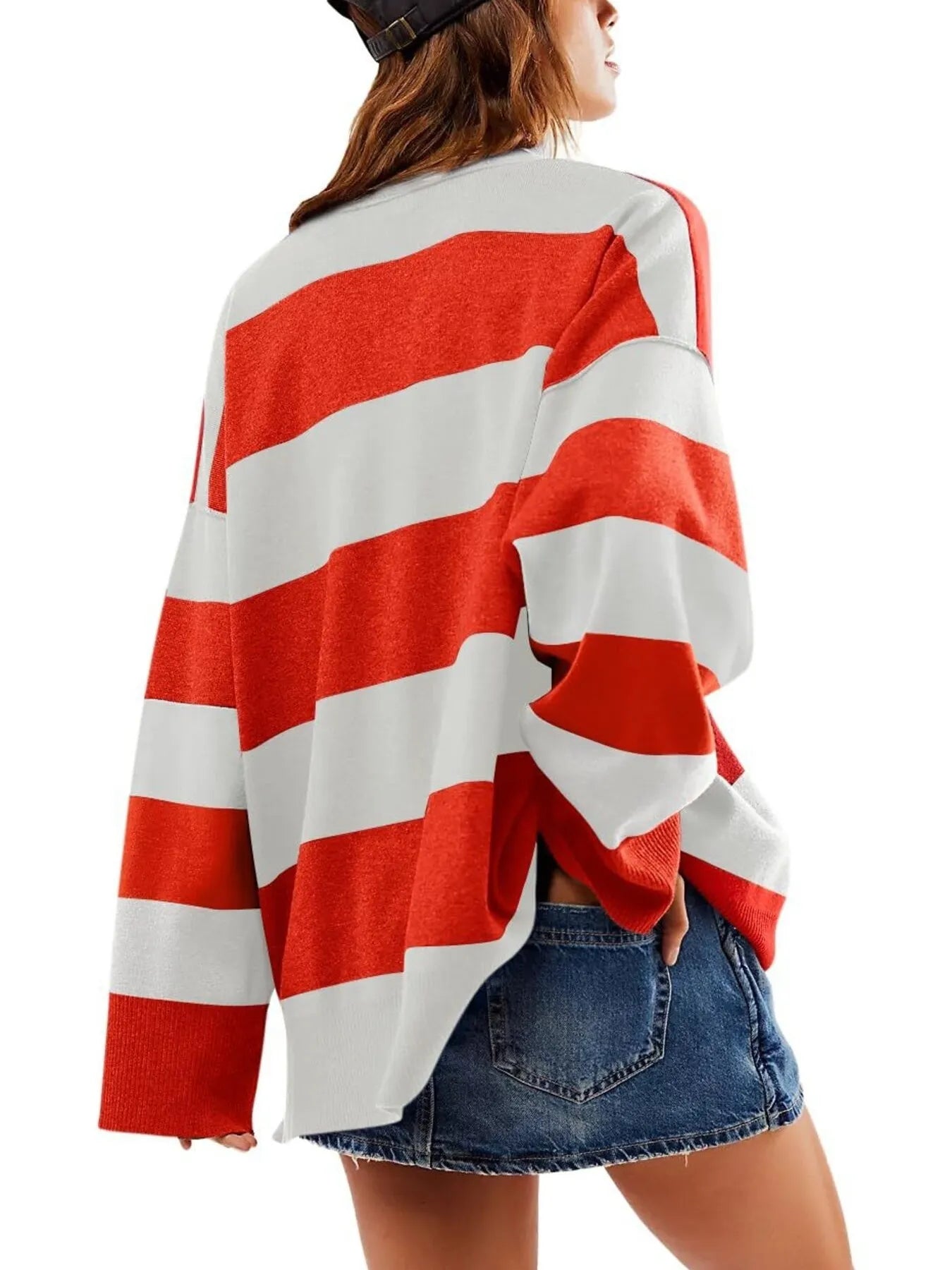 Striped Half-Zip Oversized Rugby Sweatshirt