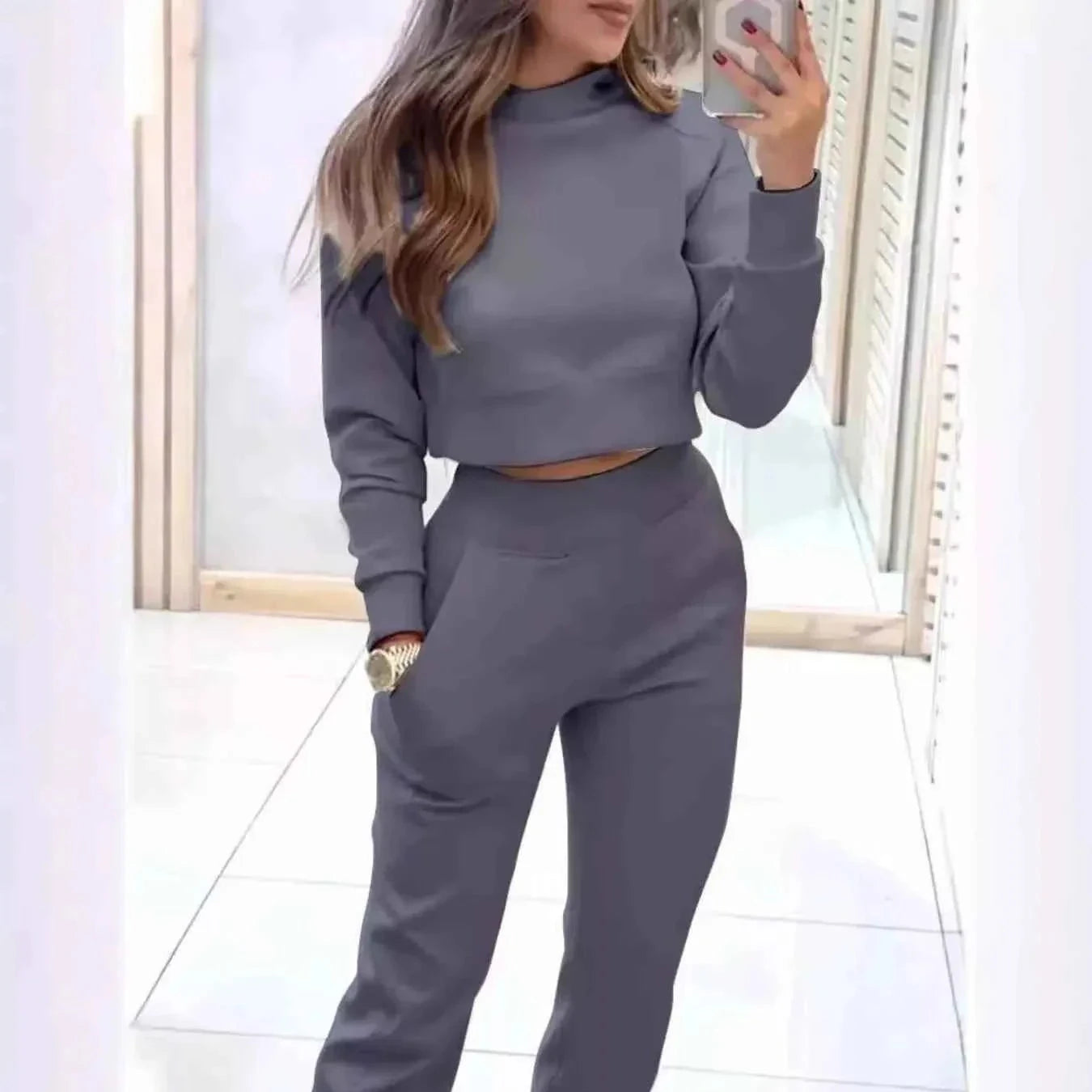 Cropped Sweatshirt and Jogger Set