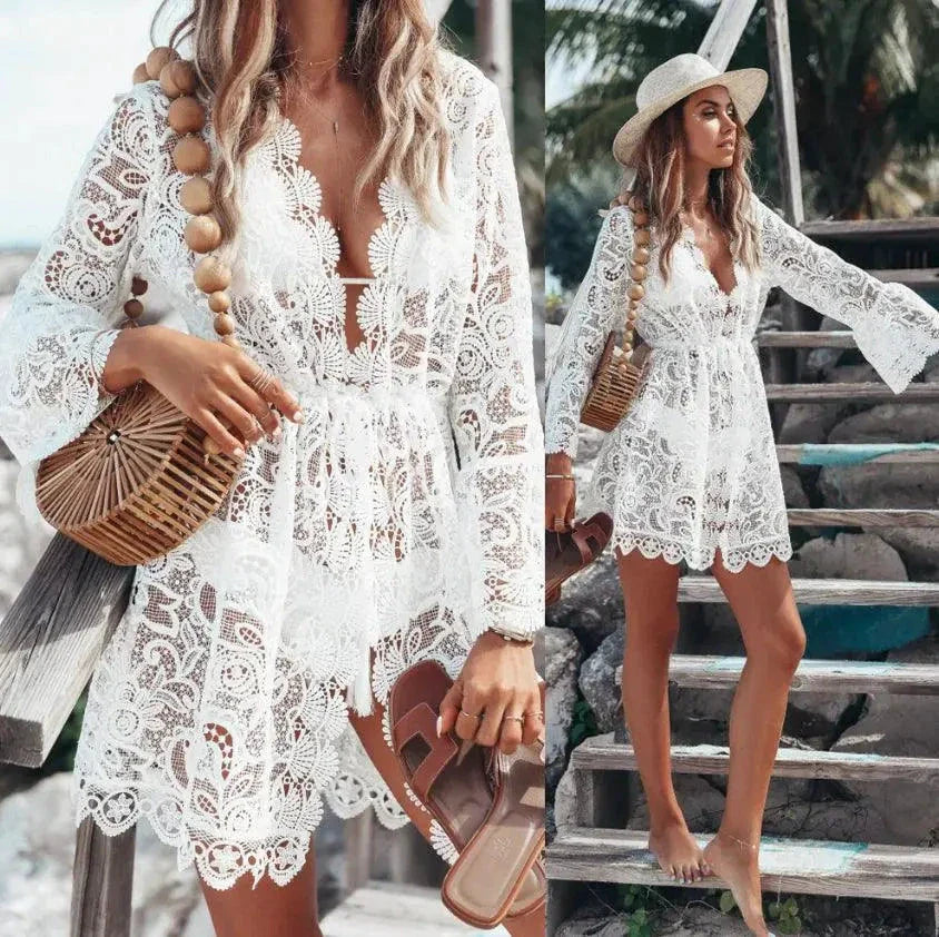 Boho Lace Maxi Beach Cover-Up