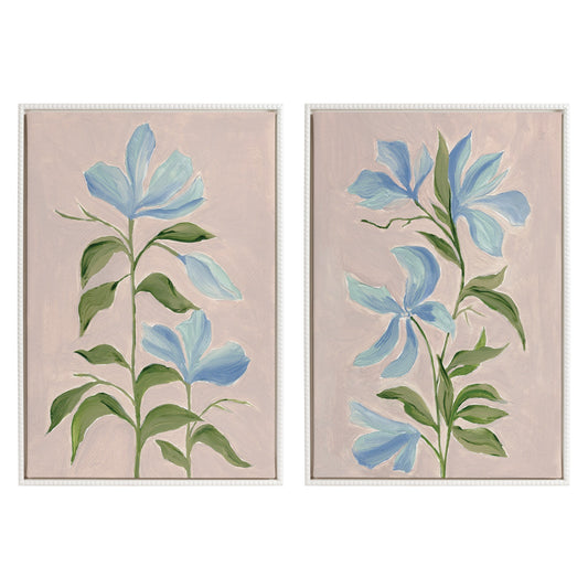 Blue Floral Framed Canvas Wall Art (Set of 2)