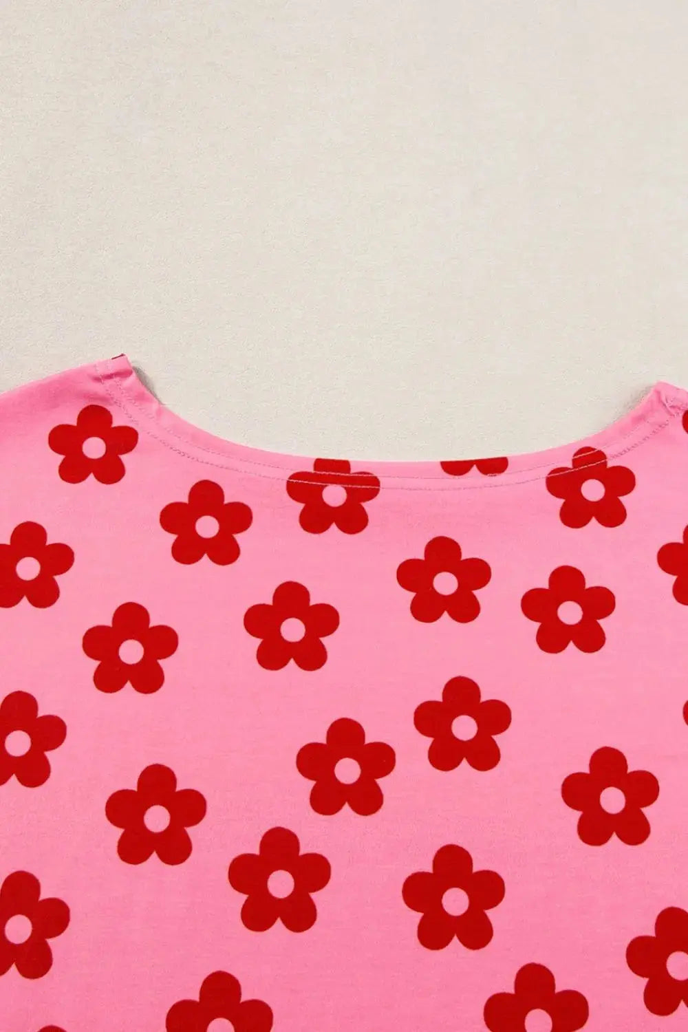 Pink & Red Floral Cropped Tee and Shorts Loungewear Set