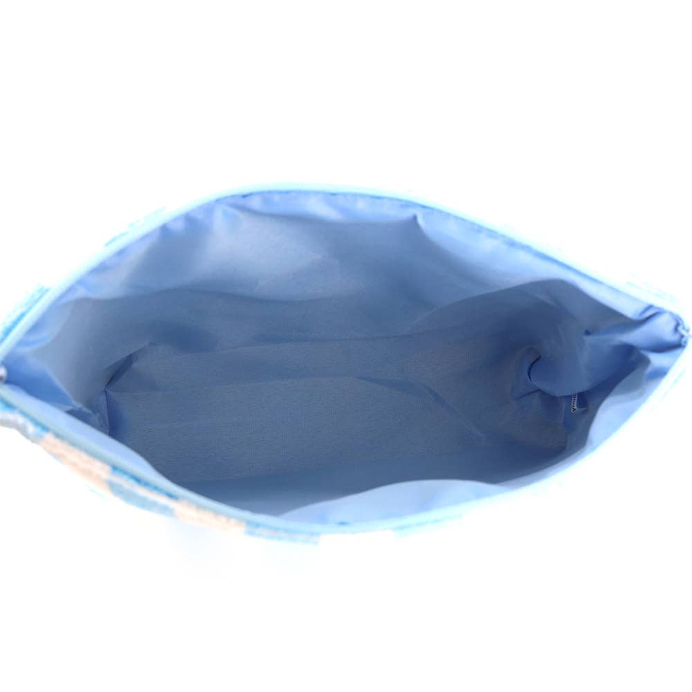 Striped Terry Cloth Cosmetic Pouch Bag: Blue