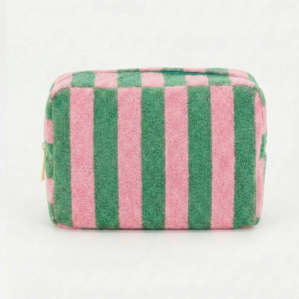 Striped Terry Cloth Cosmetic Pouch Bag in Blue