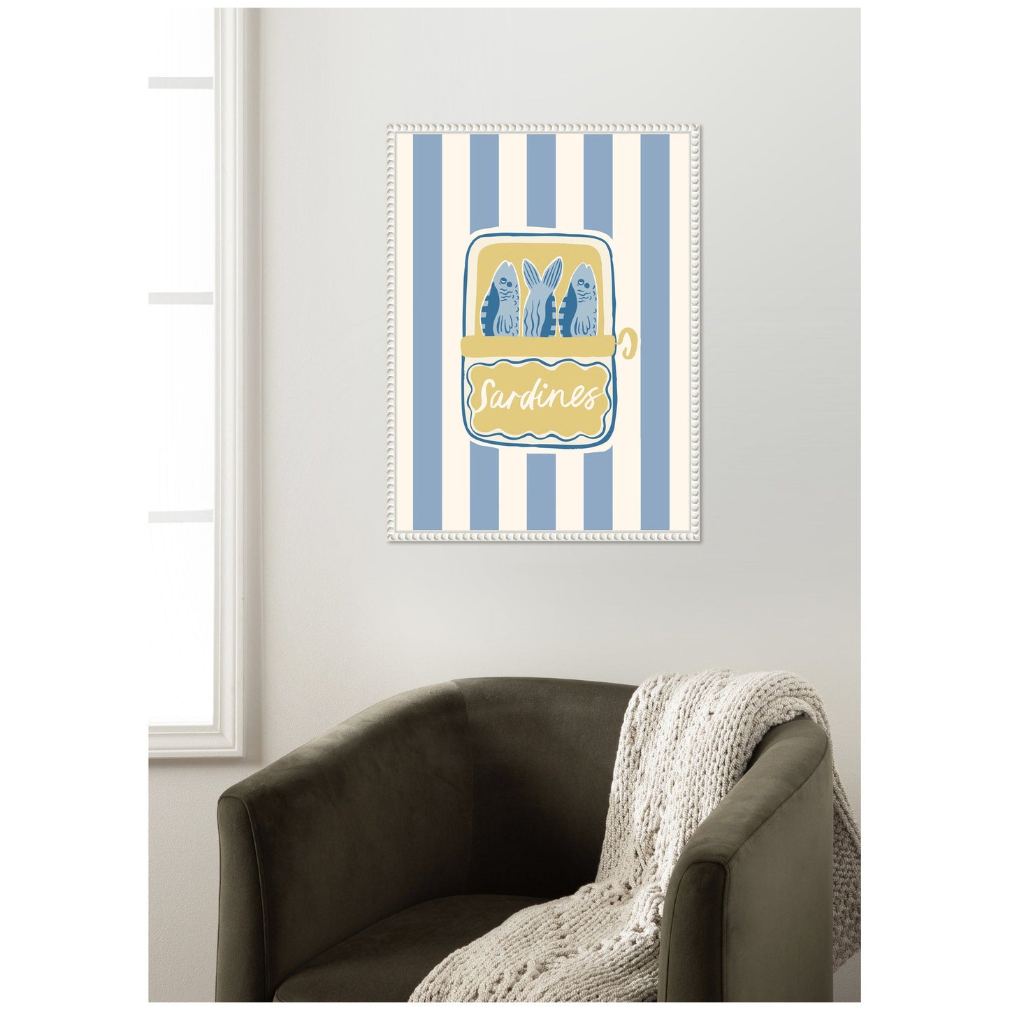 Coastal Sardines Framed Canvas with Beaded Frame