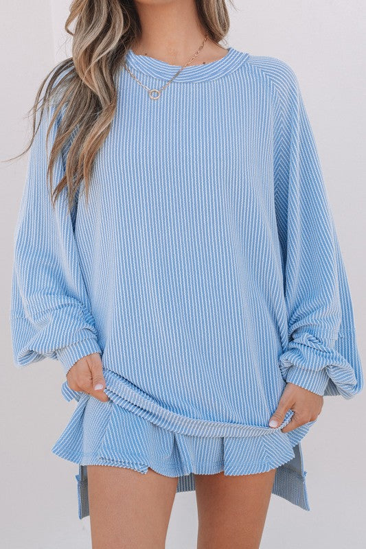 Corded Top and Ruffle Mini Skirt Set