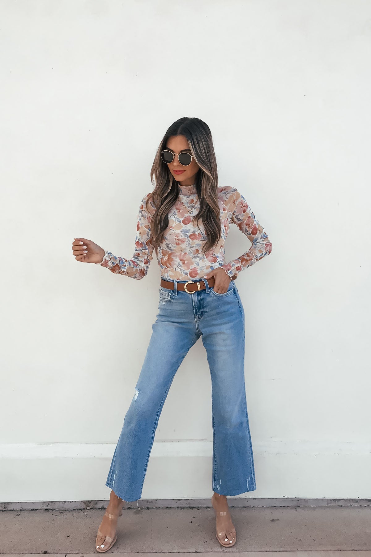 Cream Floral Mesh Top