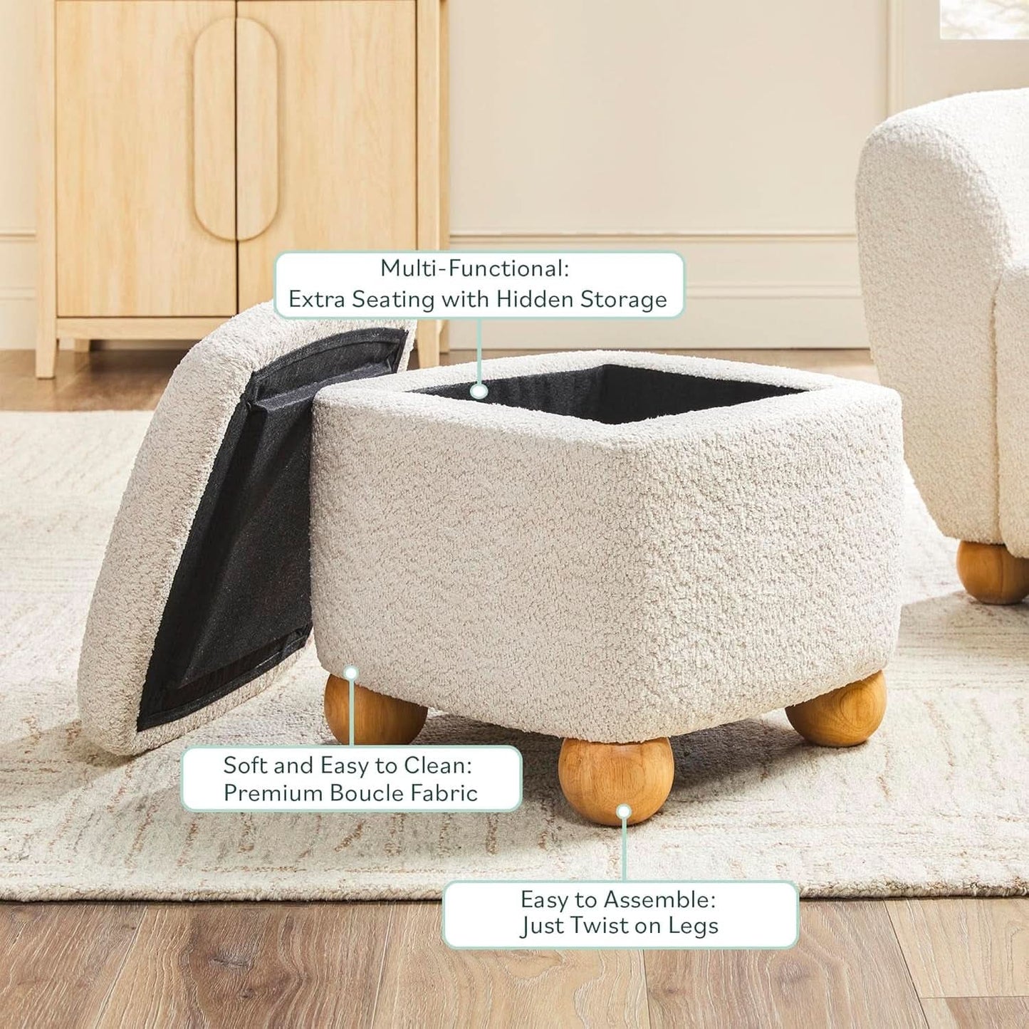Ivory Storage Bouclé Ottoman