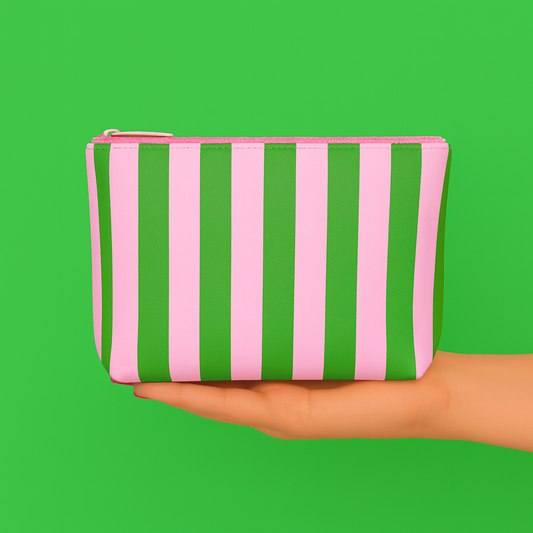 Pink & Green Striped Pouch