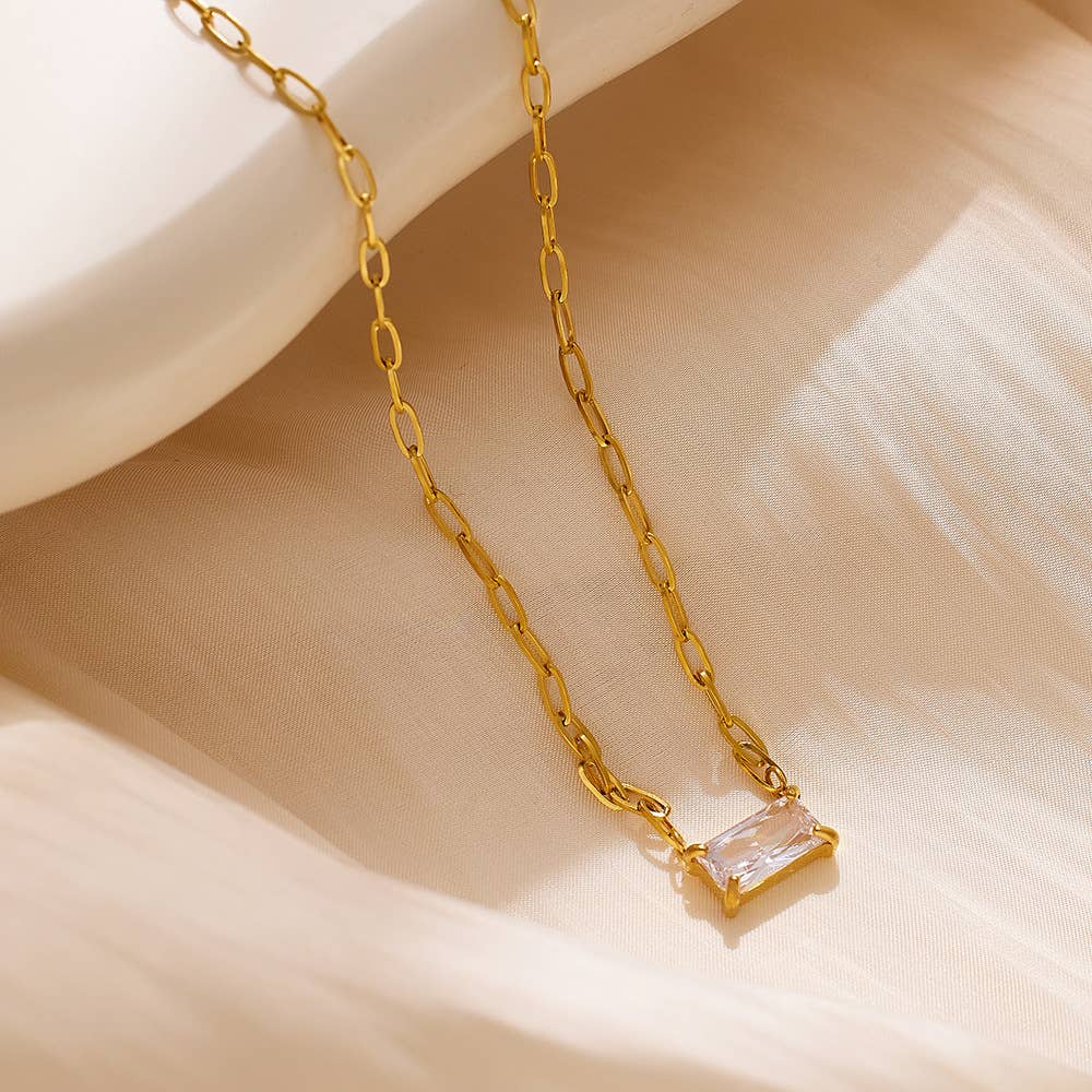 Rectangle Zircon Necklace