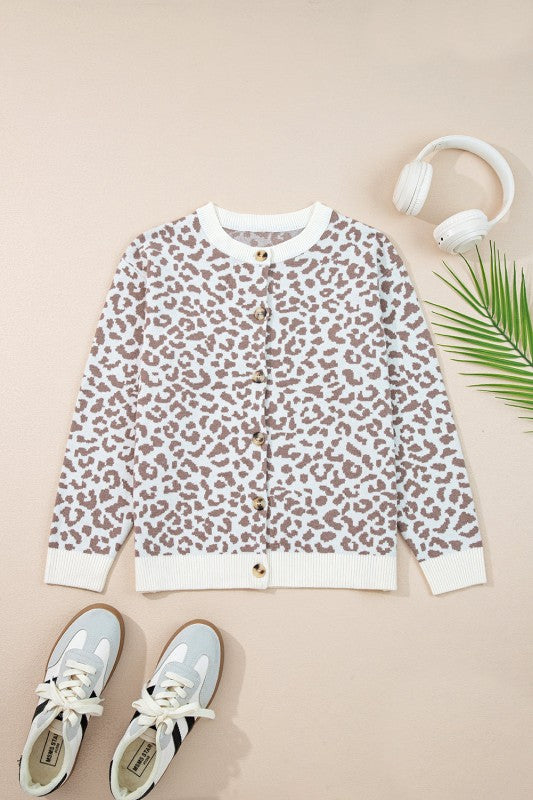 Leopard Drop Shoulder Cardigan Sweater