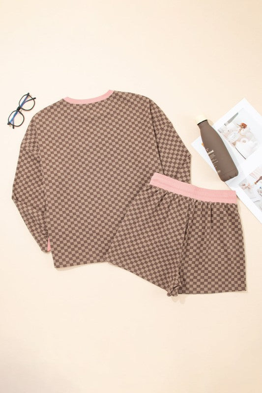 Checkered Long Sleeve and Shorts Set
