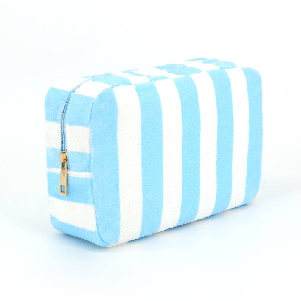 Striped Terry Cloth Cosmetic Pouch Bag in Blue