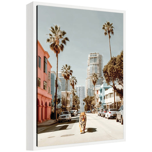 California Tiger Roaming through Palm Springs Framed Canvas by Michael Schauer