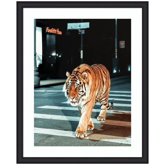 Framed Art Tiger in the City at Night by Michael Schauer