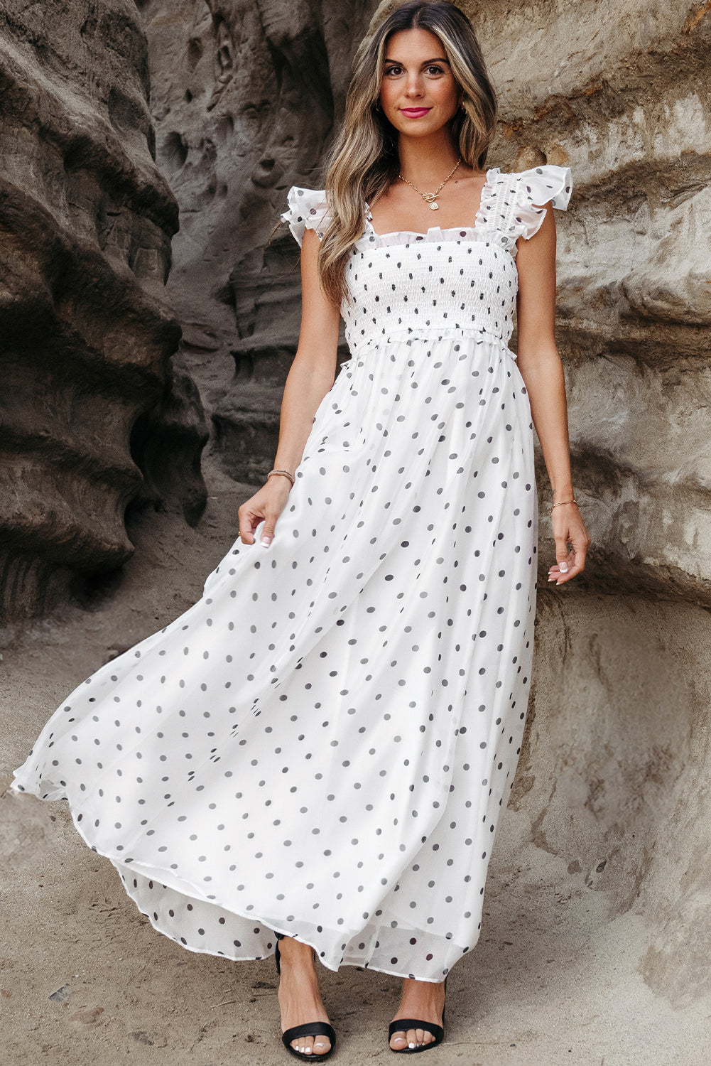 Sara Polka Dot Smocked Maxi Dress
