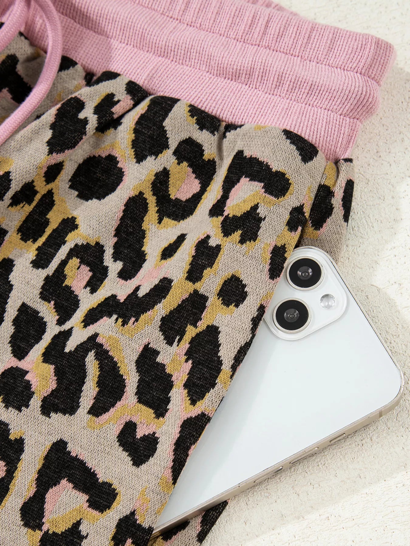 Leopard Print Long Sleeve Shorts Set