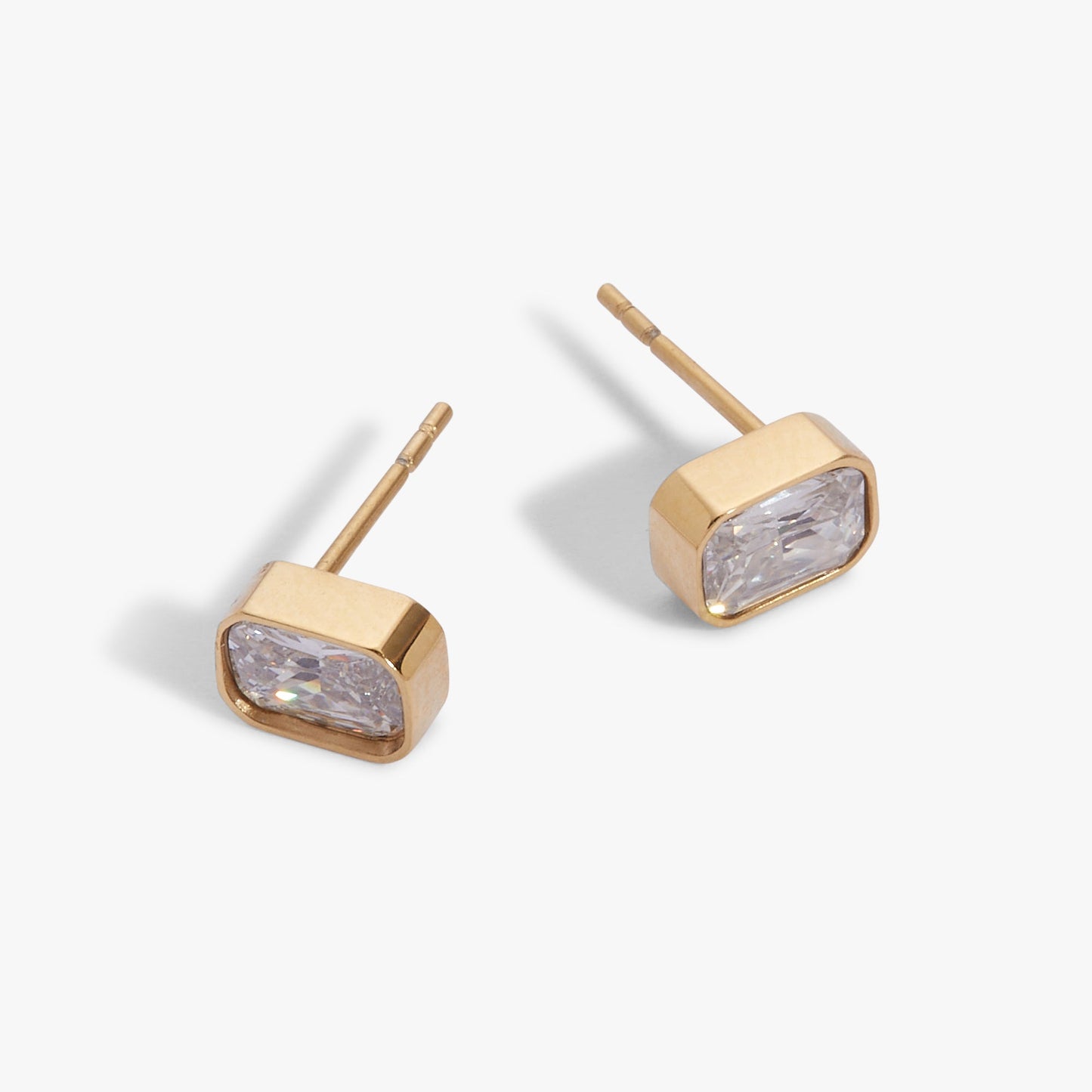 Clear Emerald-Cut Stud Earrings