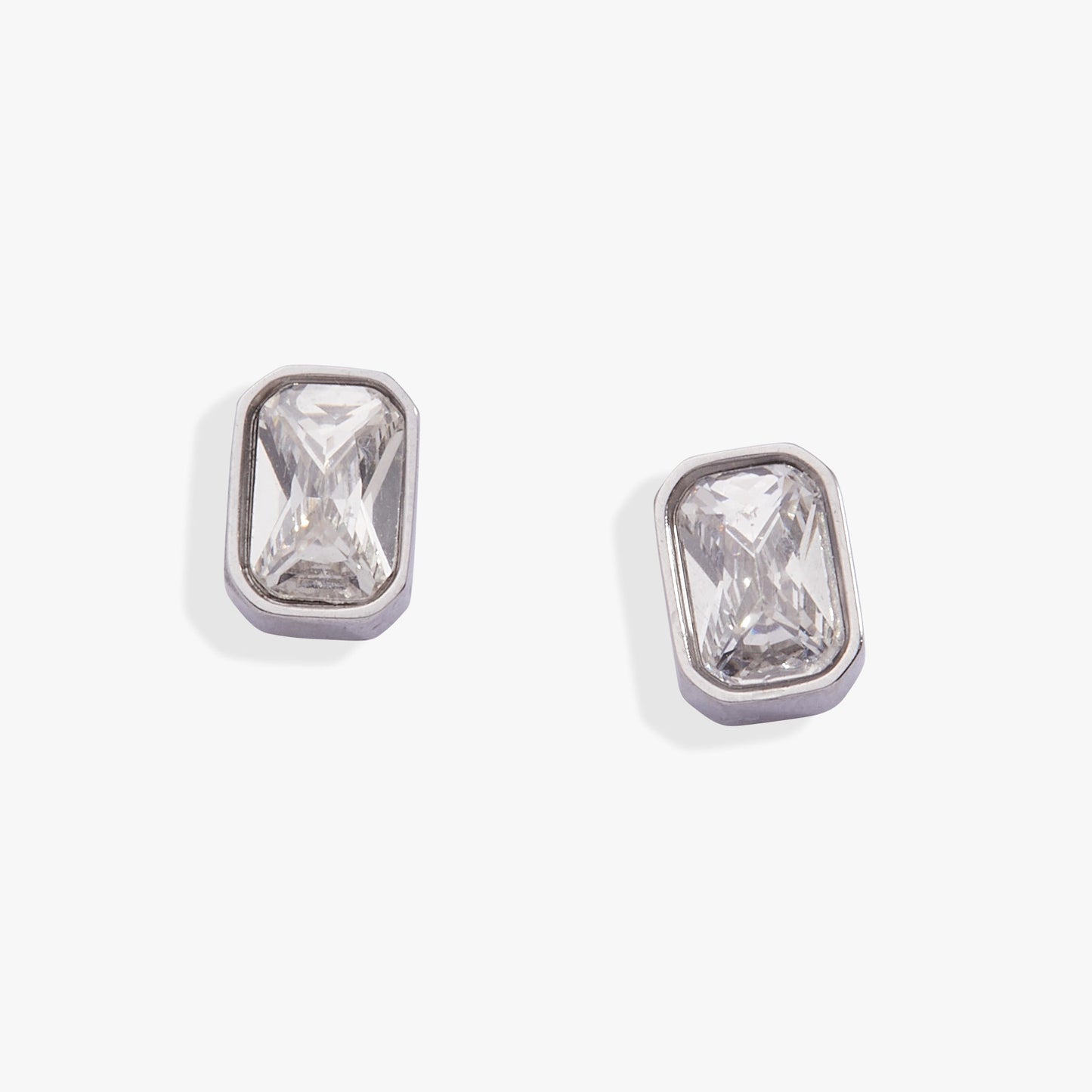 Clear Emerald-Cut Stud Earrings