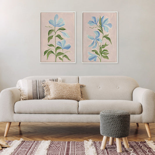 Blue Floral Framed Canvas Wall Art (Set of 2)