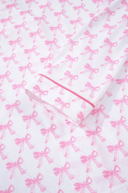 Bow Shirt and Pants Pajama Set