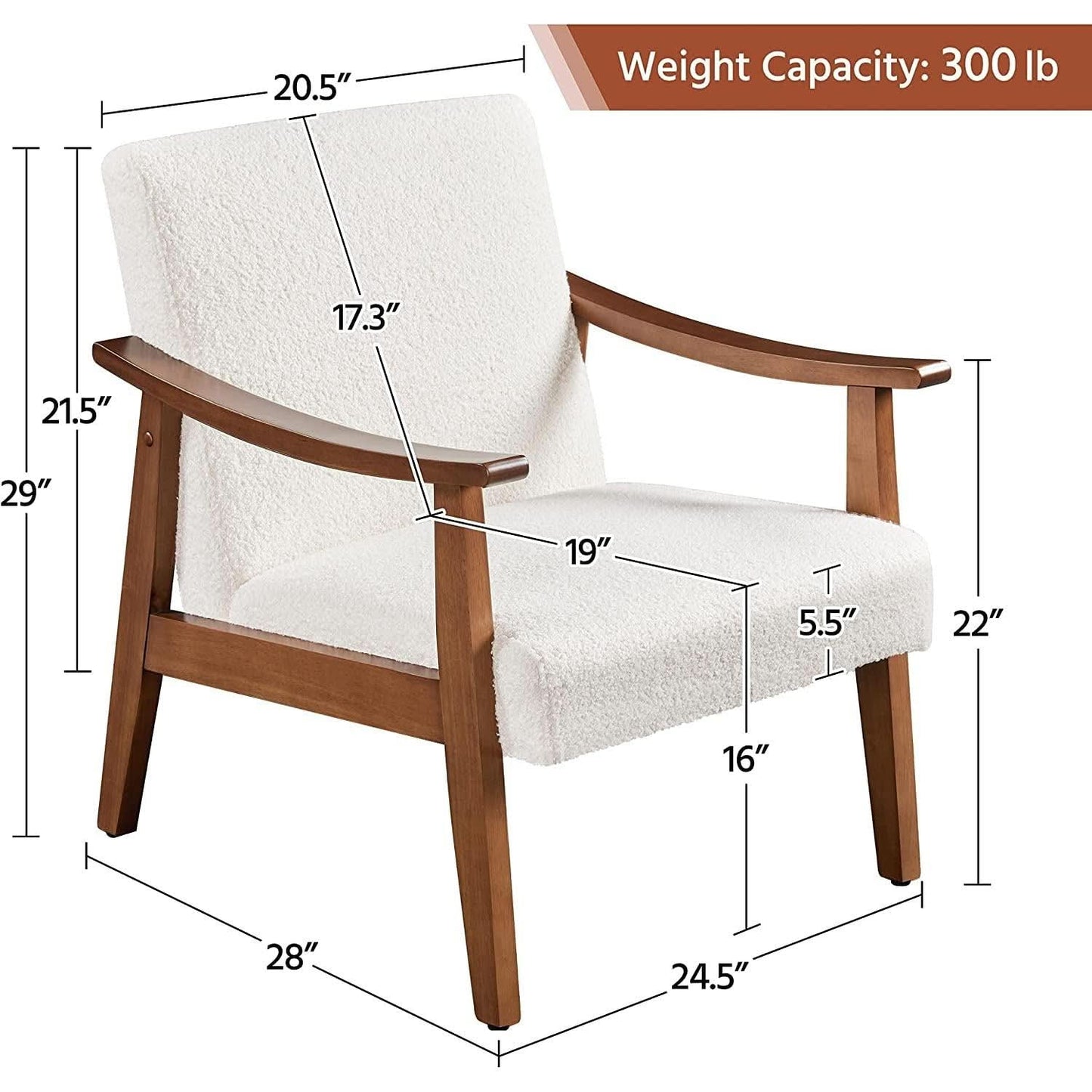 Mid Century Bouclé Chair With Wood Legs