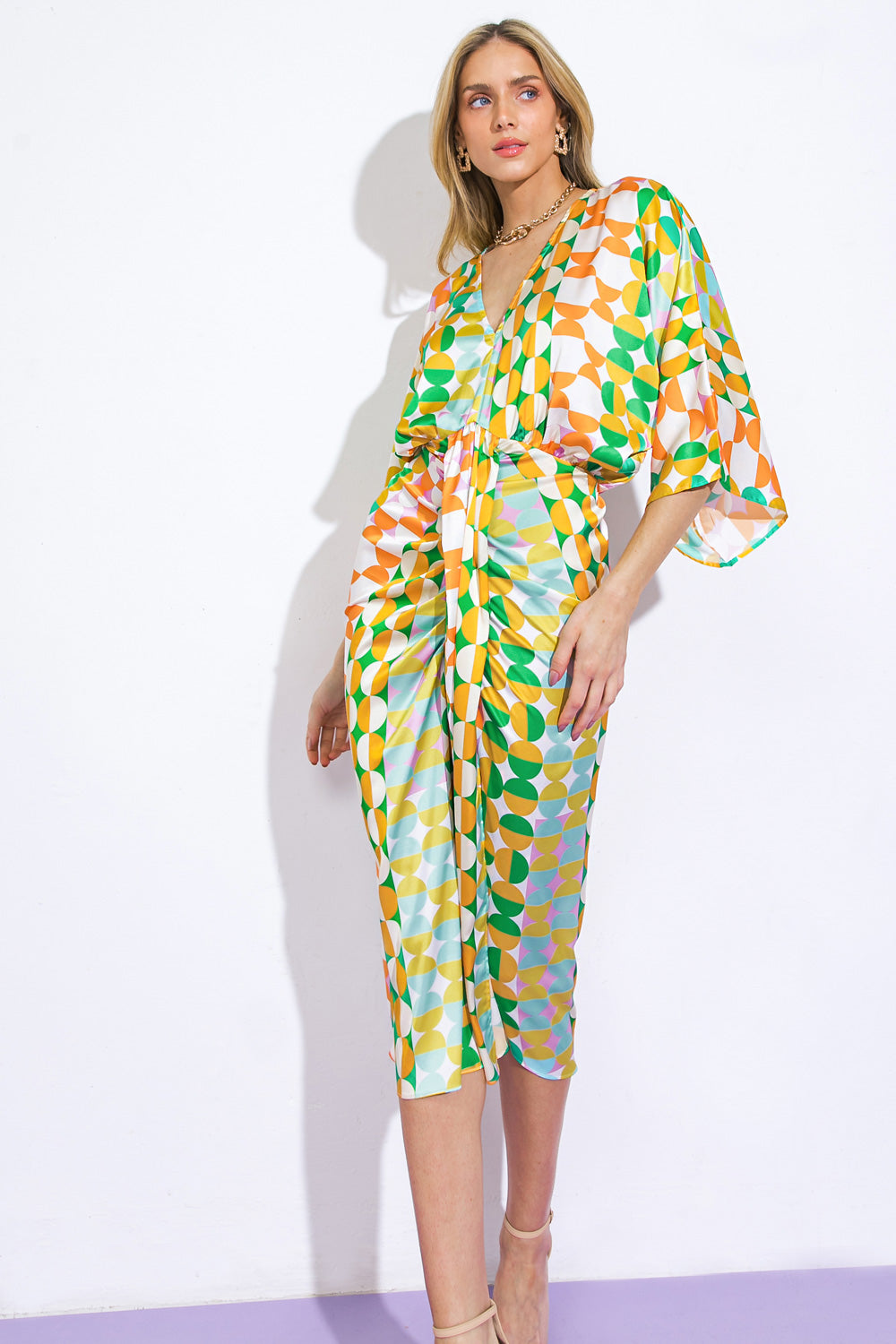 Cali Woven Satin Midi Dress
