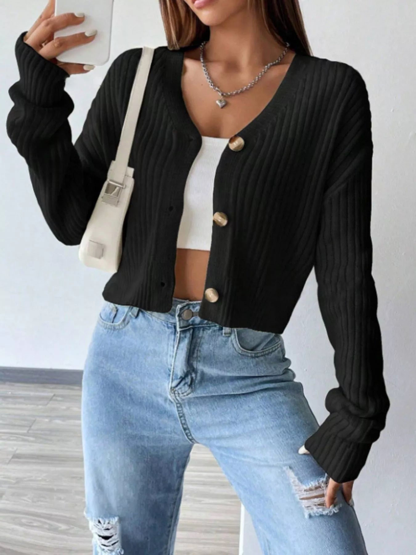 Ribbed Knit Cropped Cardigan