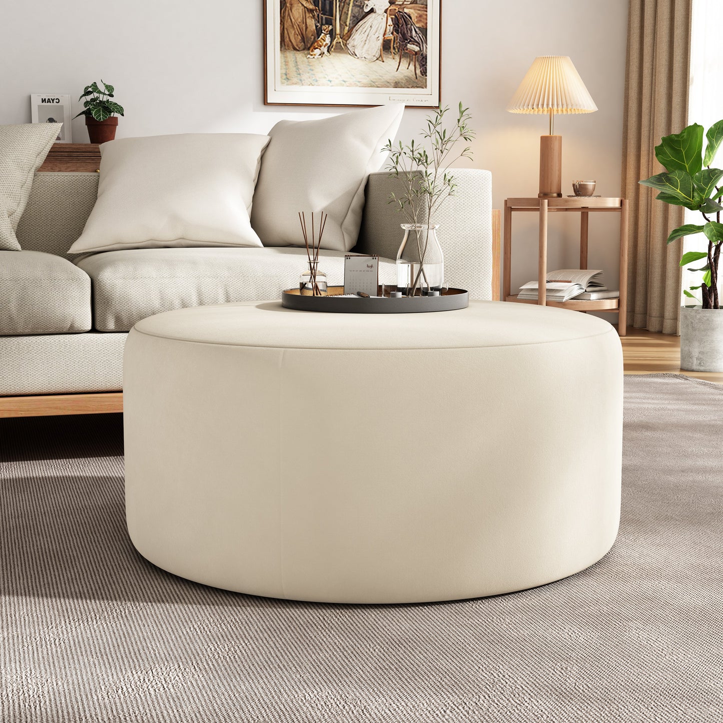 Round Velvet Ottoman Coffee Table