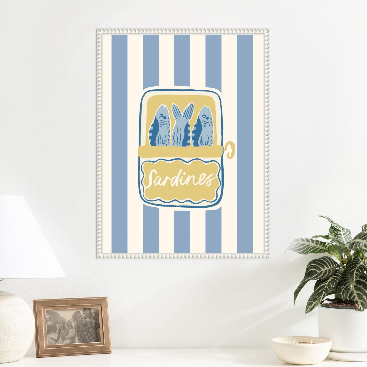 Coastal Sardines Framed Canvas with Beaded Frame
